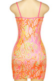 Sexy Print Patchwork Spaghetti Strap Sling Dress Dresses