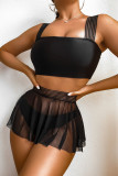 Fashion Sexy Solid Patchwork See-through Backless Swimwears Three-piece Set (With Paddings)