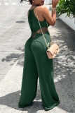 Sexy Casual Solid Bandage Hollowed Out O Neck Regular Jumpsuits
