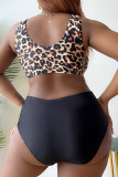 Fashion Sexy Print Leopard Basic V Neck Plus Size Swimwear (With Paddings)