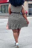 Fashion Casual Plus Size Dot Print Patchwork O Neck Sleeveless Dress
