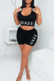 Sexy Casual Letter Print Basic V Neck Sleeveless Two Pieces