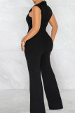 Casual Solid Bandage Patchwork O Neck Straight Jumpsuits