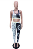 Fashion Casual Sportswear Print Patchwork Vests Pants U Neck Sleeveless Two Pieces