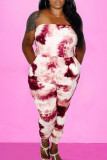 Casual Print Tie Dye Patchwork Strapless Regular Jumpsuits