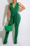 Casual Solid Patchwork Turndown Collar Boot Cut Jumpsuits