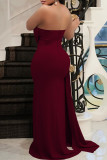 Fashion Sexy Solid Patchwork Backless Slit Strapless Evening Dress