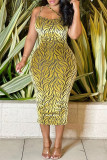 Fashion Sexy Print Backless Spaghetti Strap Long Dress