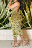 Fashion Sexy Print Backless Spaghetti Strap Long Dress