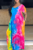 Casual Print Tie Dye Patchwork V Neck Straight Plus Size Dresses