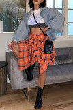 Fashion Street Plaid Print Bandage Patchwork Asymmetrical High Waist Type A Full Print Bottoms