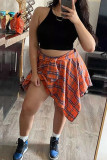 Fashion Street Plaid Print Bandage Patchwork Asymmetrical High Waist Type A Full Print Bottoms