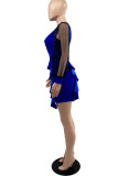 Casual Solid Patchwork Flounce V Neck One Step Skirt Dresses