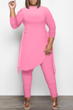 Casual Solid Draw String O Neck Long Sleeve Two Pieces