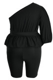 Fashion Casual Solid Backless Oblique Collar Plus Size Two Pieces