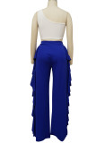 Fashion Casual Solid Flounce Straight High Waist Straight Solid Color Bottoms