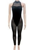 Fashion Sexy Patchwork See-through Half A Turtleneck Skinny Jumpsuits