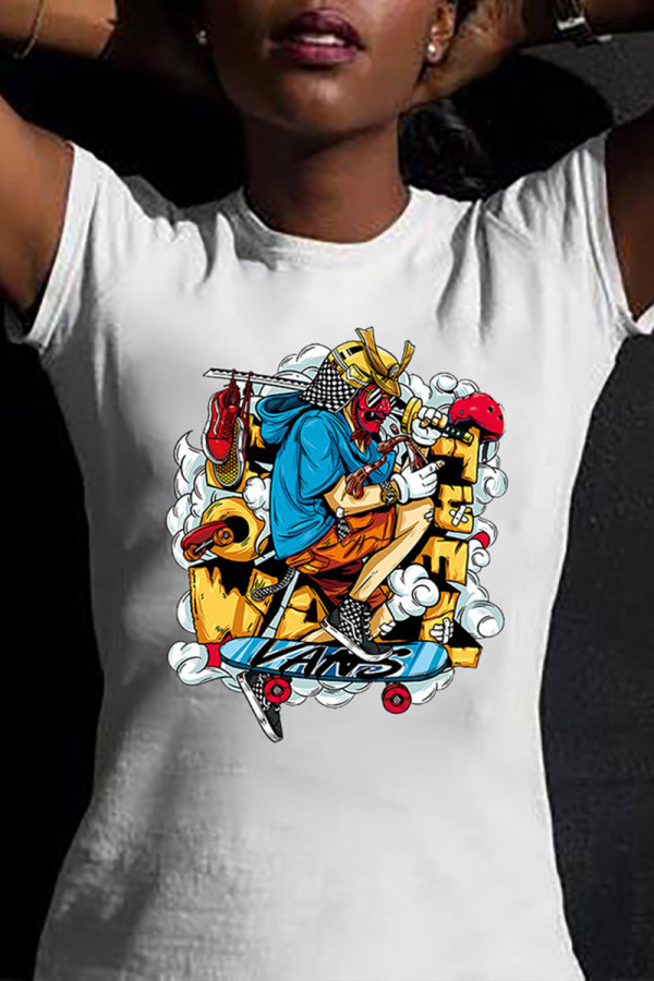 Fashion Casual Print Basic O Neck T-Shirts