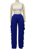 Fashion Casual Solid Flounce Straight High Waist Straight Solid Color Bottoms