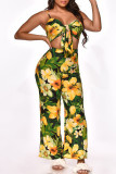 Sexy Vacation Print Bandage Patchwork Spaghetti Strap Sleeveless Two Pieces