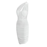 Sexy Solid Mesh One Shoulder Pencil Skirt Dresses