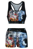 Fashion Casual Print Patchwork U Neck Sleeveless Two Pieces