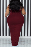 Sexy Solid Patchwork Spaghetti Strap One Step Skirt Plus Size Dresses