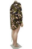 Fashion Casual Camouflage Print Patchwork Zipper Collar Long Sleeve Plus Size Dresses