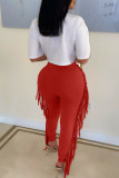 Sexy Solid Tassel Hollowed Out Patchwork High Waist Pencil Solid Color Bottoms