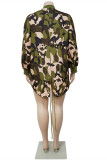 Fashion Casual Camouflage Print Patchwork Zipper Collar Long Sleeve Plus Size Dresses