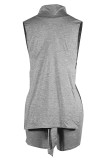 Sexy Solid Bandage Hollowed Out Patchwork Asymmetrical Turtleneck Sleeveless Two Pieces
