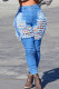 Fashion Casual Solid Ripped Patchwork High Waist Skinny Denim Jeans