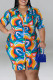Casual Print Patchwork Buckle Turndown Collar Shirt Dress Plus Size Dresses