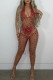 Sexy Solid Patchwork See-through Hot Drill V Neck Skinny Jumpsuits