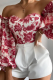 Fashion Print Patchwork Off the Shoulder Tops