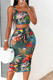 Sexy Casual Print Patchwork U Neck Sleeveless Two Pieces