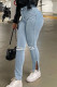 Casual Solid Ripped Patchwork Slit High Waist Denim Jeans