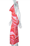 Fashion Sexy Print Bandage Backless Slit Spaghetti Strap Sleeveless Dress
