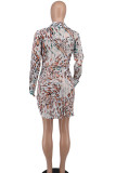 Elegant Print Patchwork Asymmetrical Turndown Collar Irregular Dress Dresses