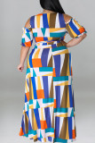 Sexy Print Bandage Patchwork V Neck Plus Size Two Pieces