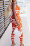 Fashion Sexy Striped Print Patchwork V Neck Skinny Jumpsuits