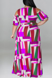Sexy Print Bandage Patchwork V Neck Plus Size Two Pieces