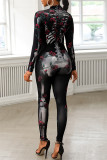Fashion Casual Print Patchwork Half A Turtleneck Skinny Jumpsuits