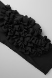 Casual Elegant Solid Patchwork Fold Stringy Selvedge Half A Turtleneck A Line Plus Size Dresses