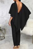 Sexy Solid Patchwork Backless Flounce O Neck Regular Jumpsuits