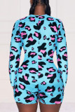Sexy Print Leopard Patchwork Buckle O Neck Skinny Rompers