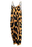 Fashion Sexy Casual Print Leopard Backless Spaghetti Strap Long Dress