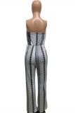 Sexy Casual Print Backless Strapless Regular Jumpsuits