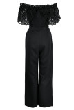 Elegant Solid Hollowed Out Patchwork Off the Shoulder Straight Jumpsuits