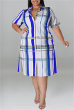 Fashion Casual Plus Size Plaid Print Patchwork Turndown Collar Shirt Dress